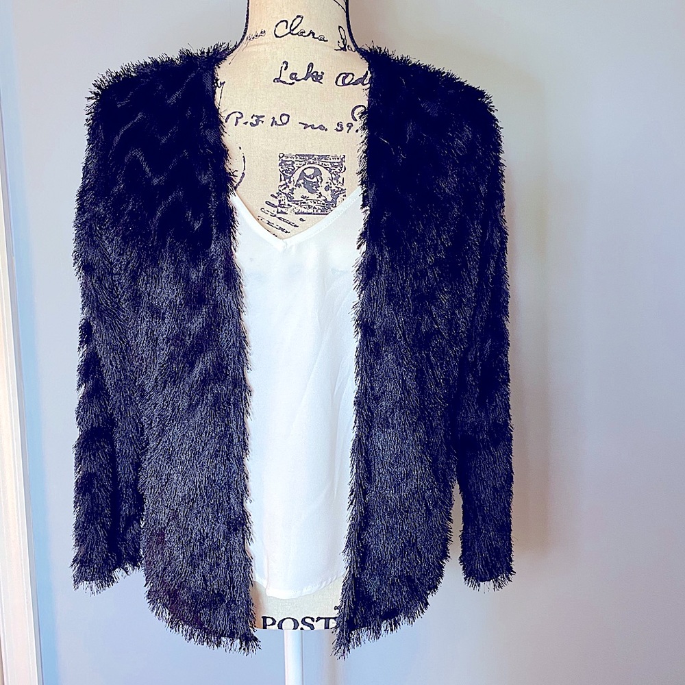 H&M black fuzzy jacket, Size XS.